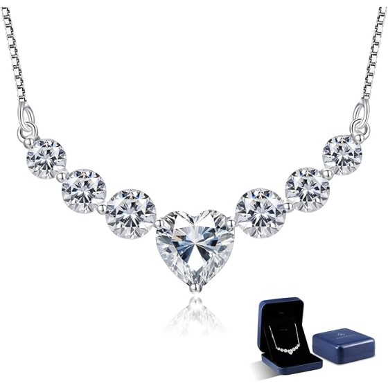 Moissanite Necklace for Women, 1.7-7.6 Carat Heart Necklace Engraved 'I LOVE YOU' Gift for Wife, Wedding Anniversary Birthday Gifts for Women, Jewelry Gifts for Her Wife Mom Girlfriend Lady