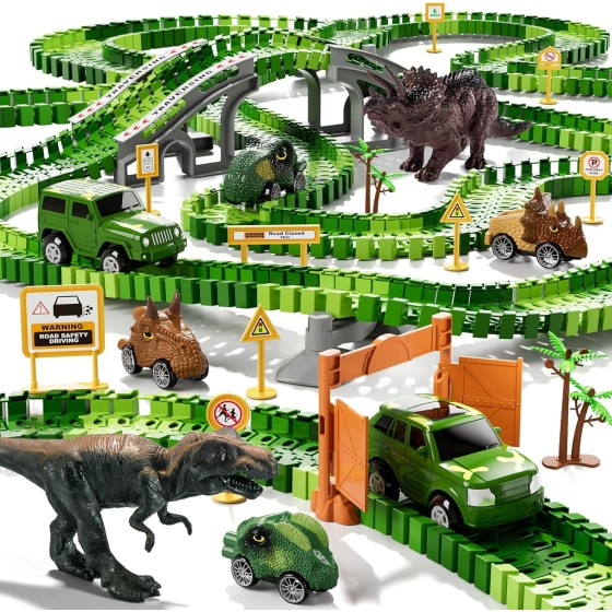 iHaHa 169 PCS Dinosaur Race Car Track Toys