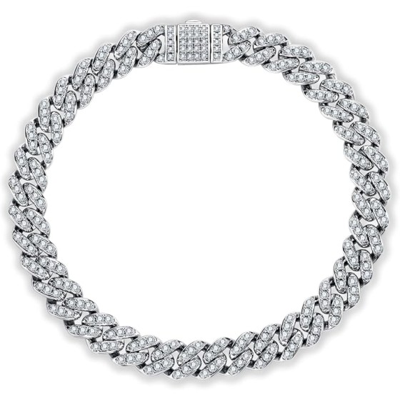 AnuClub Moissanite Cuban Link Bracelet 1.364-5.172cttw D Color VVS1 925 Sterling Silver 1.2/1.5/2MM Round Cut Bracelet for for Men Women Unisex with Certificate