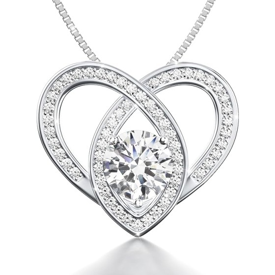 Platinum Plated Moissanite Pendant Necklace Gift for Women, 1-3 carat Moissanite D Color (VVS1), Anniversary Eternity Jewelry Present for Wife Mother Gift Necklace with Moissanite Diamond Gift for Her Birthday