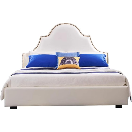 OUDINI Leather Bed Frame Queen Nordic Double Leather Bed Full Size Bed Frame Full Size Bed Frame with Headboard No Box Spring Needed