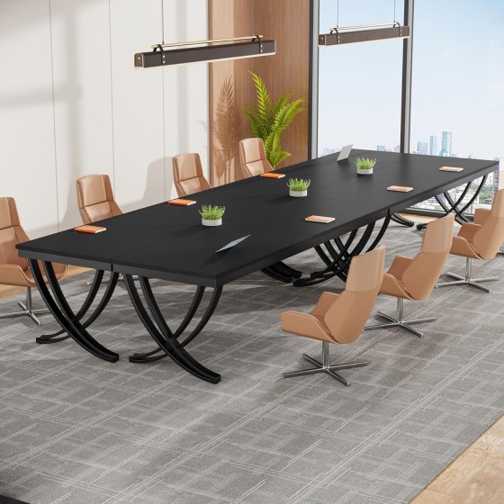 Tribesigns 6.5FT Conference Table Set of 4, 157 inch Long Rectangular Seminar Table with Metal Frame for 12-16 People, Business Furniture Boardroom Desk for Meeting Conference Room