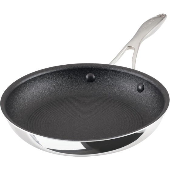Circulon C1 Series Clad Stainless Steel with ScratchDefense Technology Cookware Nonstick Induction Frying Pan/Skillet, Metal Utensil Safe, 10 Inch Fry Pan - Polished Stainless Steel